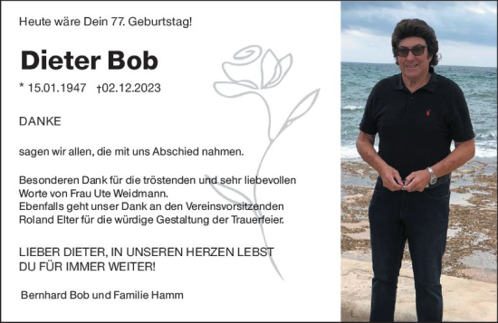 Traueranzeige von Dieter Bob von Allgemeine Zeitung Mainz