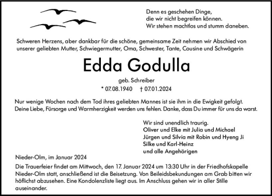 Traueranzeige von Edda Godulla von Allgemeine Zeitung Mainz