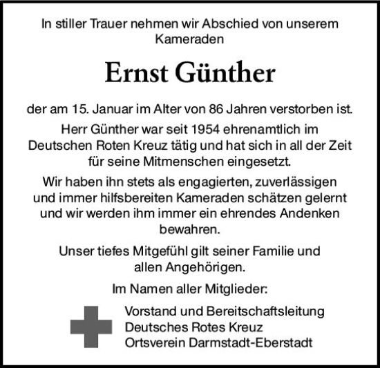 Traueranzeige von Ernst Günther von Darmstädter Echo