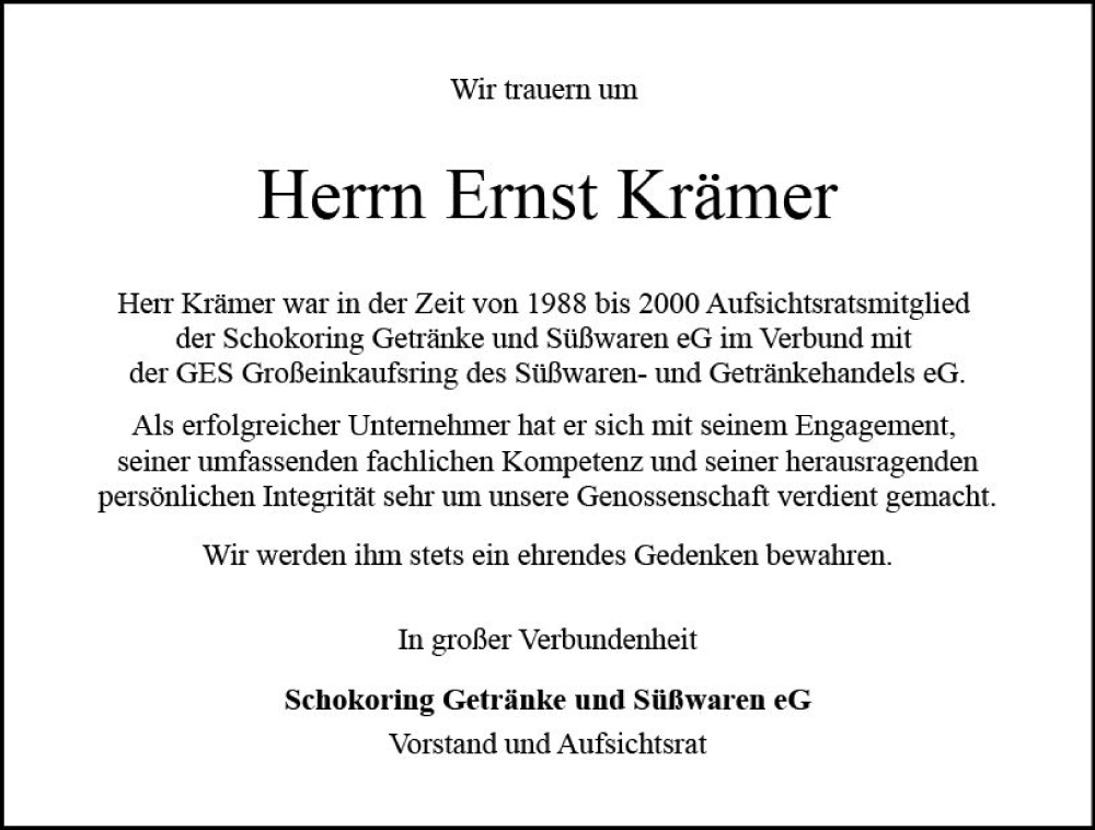  Traueranzeige für Ernst Krämer vom 06.01.2024 aus Bergsträßer Anzeiger