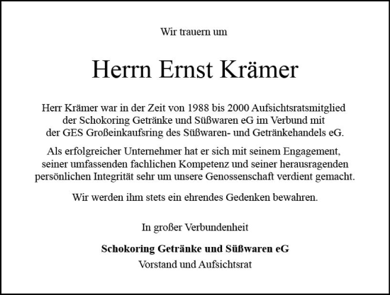 Traueranzeige von Ernst Krämer von Bergsträßer Anzeiger