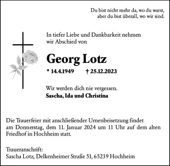Traueranzeige von Georg Lotz von Hochheimer Zeitung