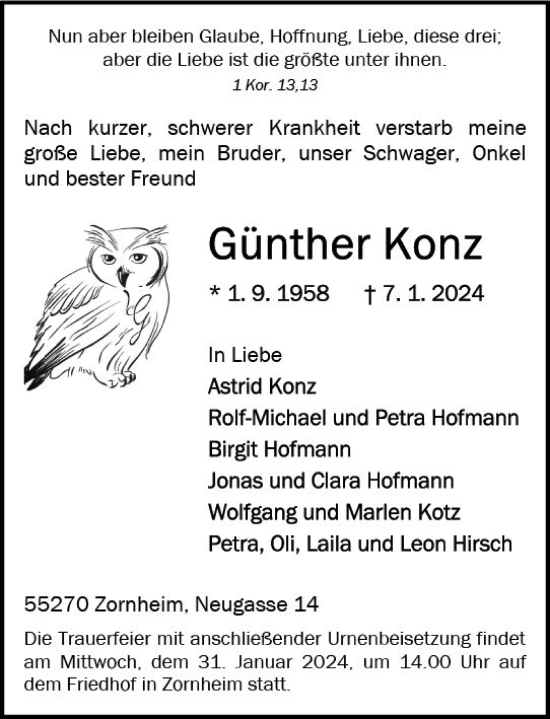 Traueranzeige von Günther Konz von Allgemeine Zeitung Mainz