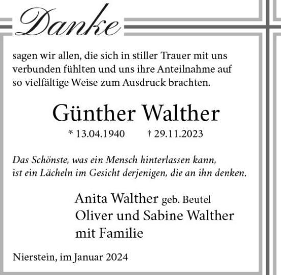 Traueranzeige von Günther Walther von Allgemeine Zeitung Mainz