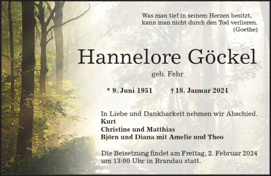Traueranzeige von Hannelore Göckel von Darmstädter Echo
