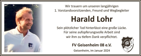 Traueranzeige von Harald Lohr von Wiesbadener Kurier