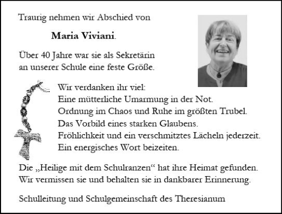 Traueranzeige von Maria Viviani von Allgemeine Zeitung Mainz