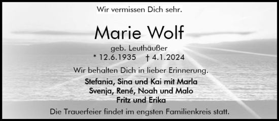 Traueranzeige von Marie Wolf von Darmstädter Echo