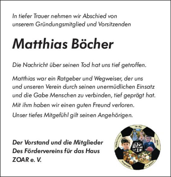 Traueranzeige von Matthias Böcher von Wetzlarer Neue Zeitung