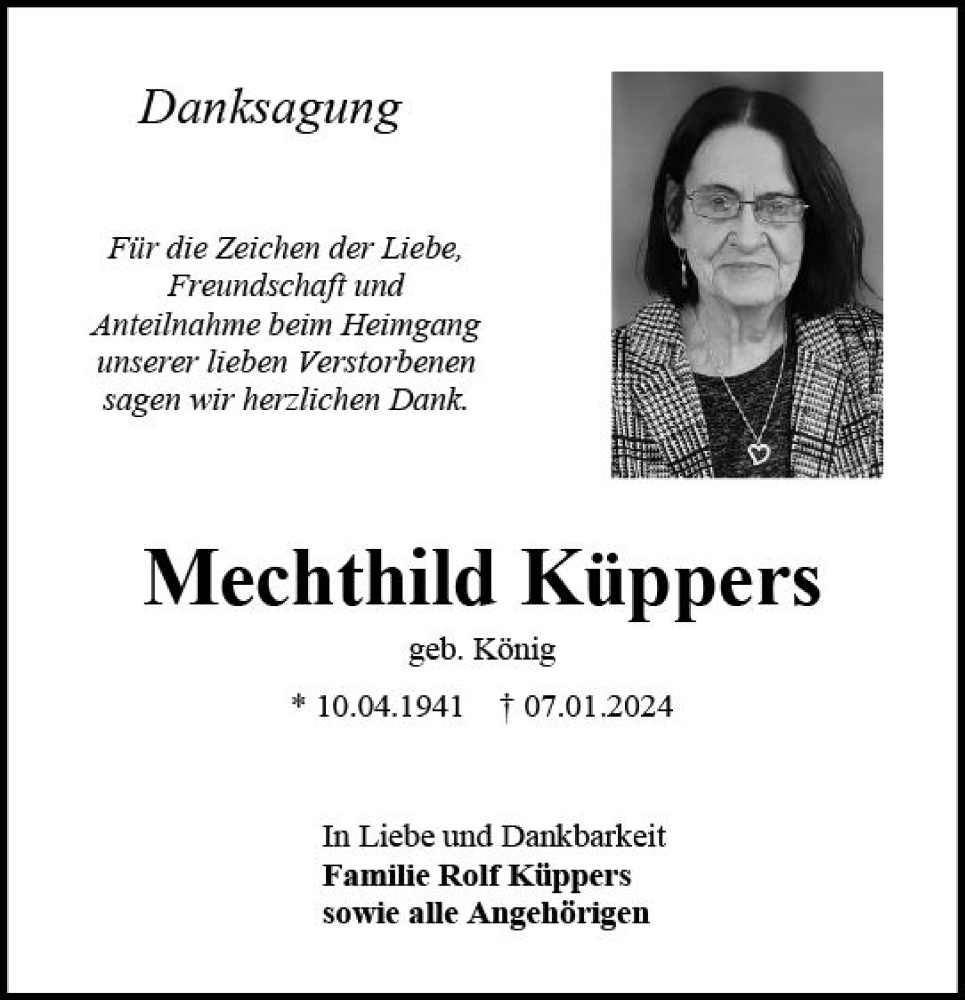  Traueranzeige für Mechthild Küppers vom 20.01.2024 aus Allgemeine Zeitung Mainz