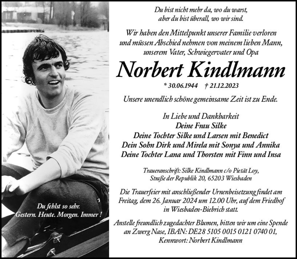  Traueranzeige für Norbert Kindlmann vom 06.01.2024 aus Wiesbadener Kurier