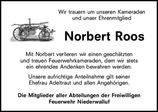Traueranzeige von Norbert Roos von Rheingau Kurier