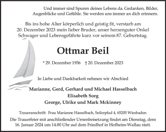 Traueranzeige von Ottmar Beil von Wiesbadener Kurier