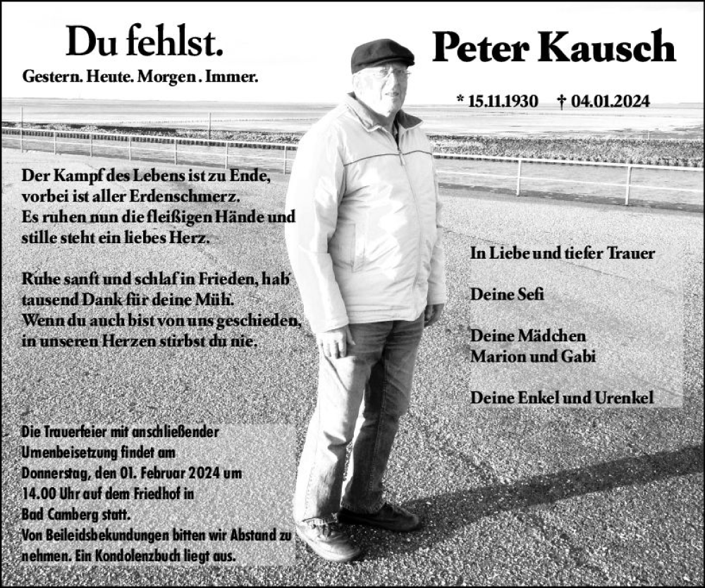  Traueranzeige für Peter Kausch vom 25.01.2024 aus Camberger Anzeiger