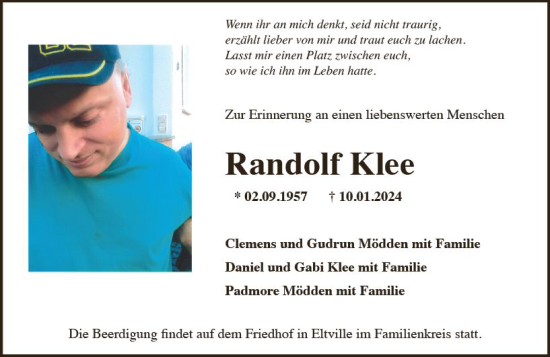 Traueranzeige von Randolf Klee von Rheingau Kurier