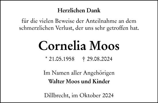 Traueranzeige von Cornelia Moos von Dill Block
