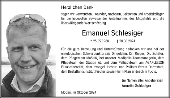 Traueranzeige von Emanuel Schlesiger von Darmstädter Echo