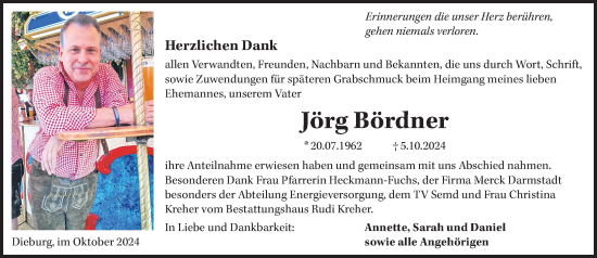 Traueranzeige von Jörg Bördner von Dieburger Anzeiger/Groß-Zimmerner Lokal-Anzeiger