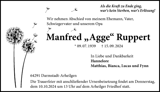 Traueranzeige von Manfred Ruppert von Darmstädter Echo