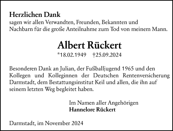 Traueranzeige von Albert Rückert von Darmstädter Echo