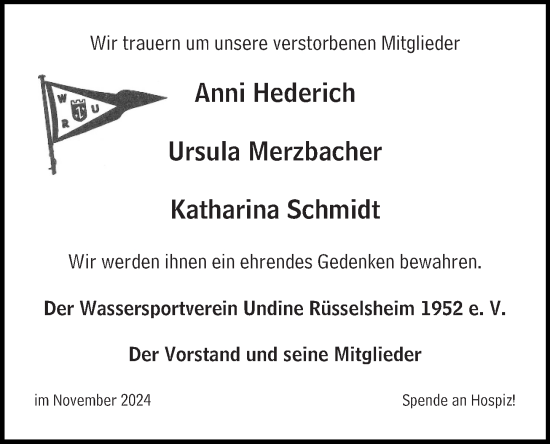 Traueranzeige von Anni Hederich von Rüsselsheimer Echo