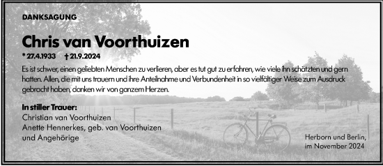 Traueranzeige von Chris  van Voorthuizen von Dill Block