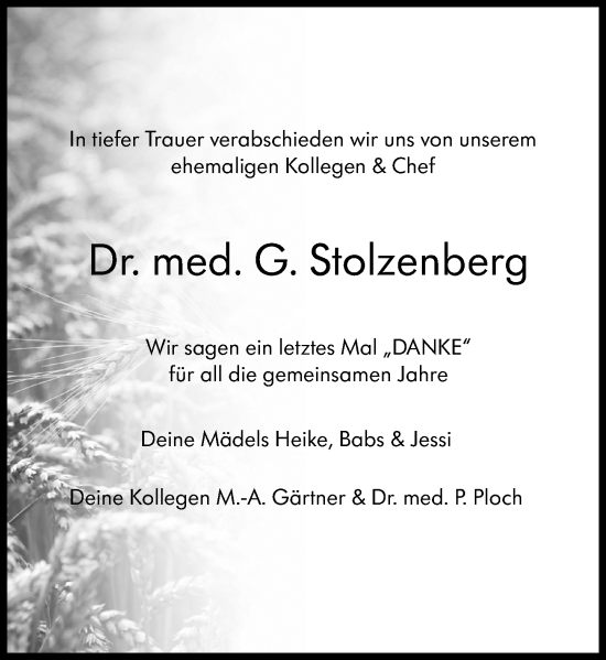 Traueranzeige von G. Stolzenberg von Darmstädter Echo
