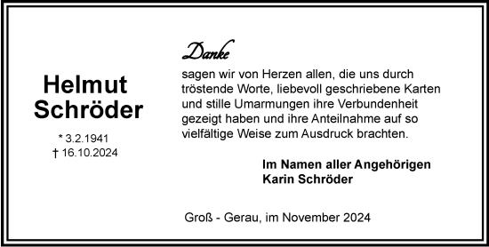 Traueranzeige von Helmut Schröder von Groß-Gerauer Echo