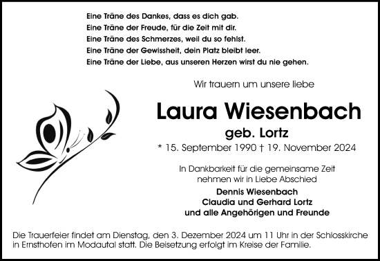 Traueranzeige von Laura Wiesenbach von Darmstädter Echo