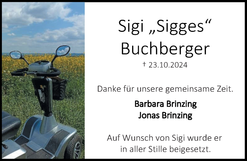  Traueranzeige für Sigi Buchberger vom 09.11.2024 aus Darmstädter Echo