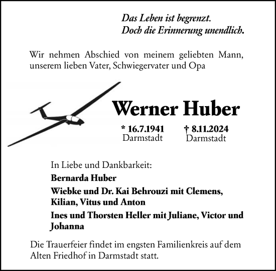 Traueranzeige von Werner Huber von Darmstädter Echo