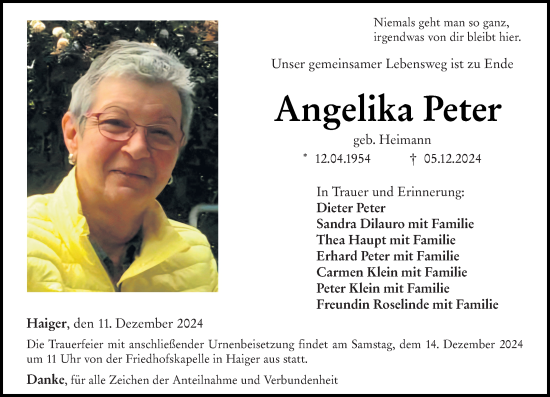 Traueranzeige von Angelika Peter von Dill Block