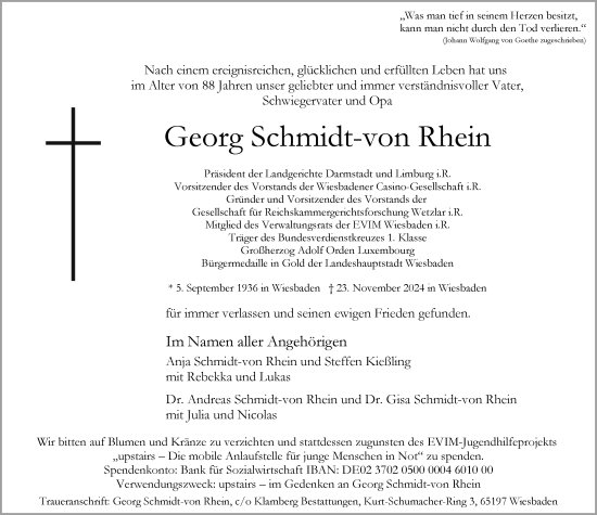 Traueranzeige von Georg Schmidt-von Rhein von Wiesbadener Kurier