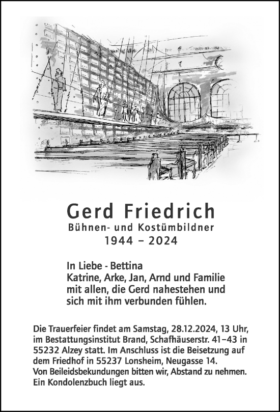Traueranzeige von Gerd Friedrich von Allgemeine Zeitung Alzey