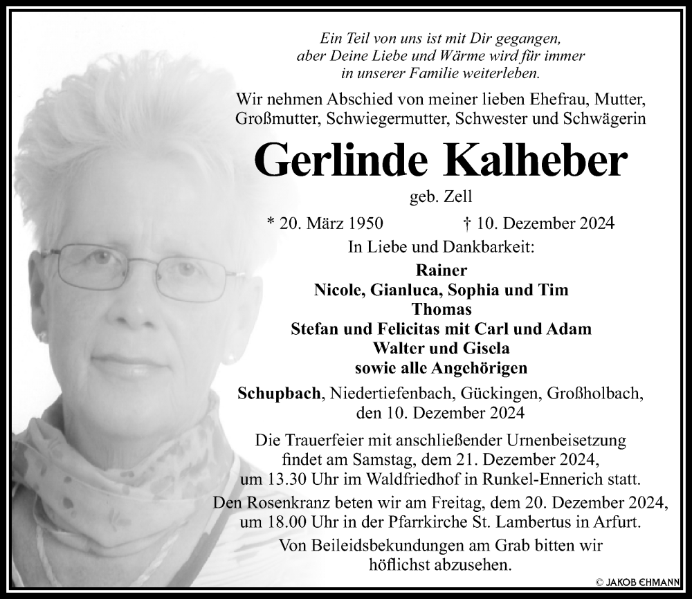  Traueranzeige für Gerlinde Kalheber vom 17.12.2024 aus Nassauische Neue Presse