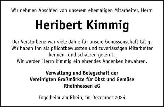 Traueranzeige von Heribert Kimmig von Allgemeine Zeitung Rheinhessen-Nahe