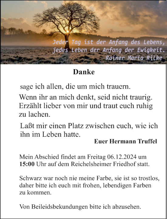 Traueranzeige von Hermann Truffel von Odenwälder Echo