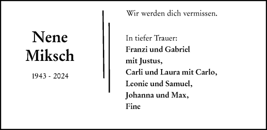 Traueranzeige von Irene Miksch von Odenwälder Echo