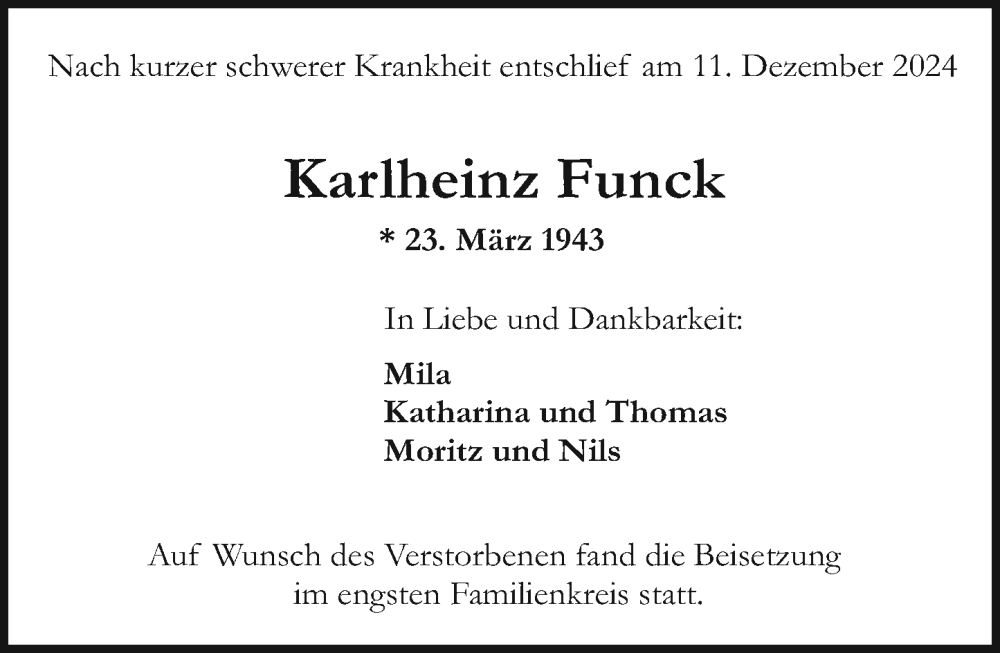  Traueranzeige für Karlheinz Funck vom 28.12.2024 aus Darmstädter Echo