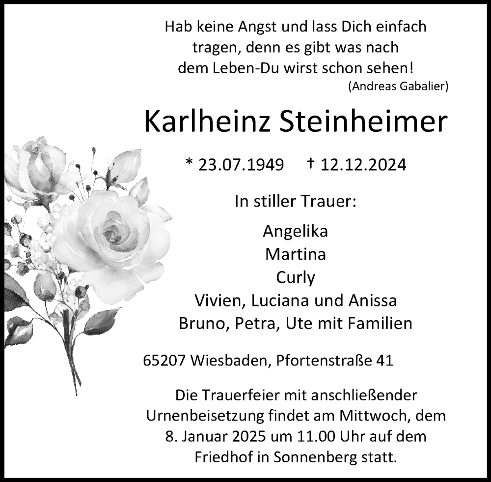  Traueranzeige für Karlheinz Steinheimer vom 28.12.2024 aus Wiesbadener Kurier