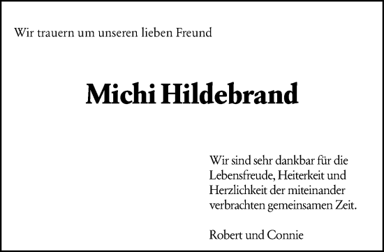 Traueranzeige von Michi Hildebrand von Darmstädter Echo