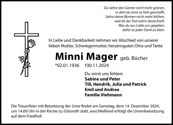 Traueranzeige von Minni Mager von Idsteiner Land/Untertaunus