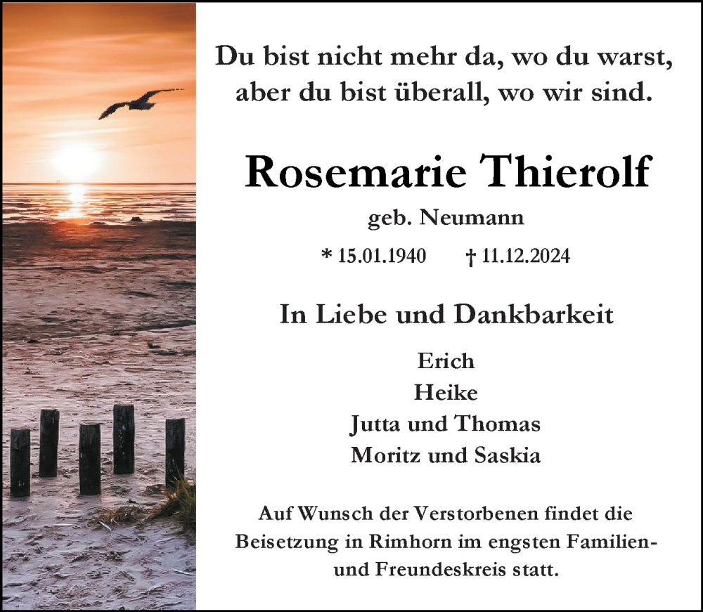  Traueranzeige für Rosemarie Thierolf vom 14.12.2024 aus Odenwälder Echo