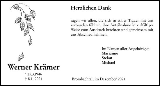 Traueranzeige von Werner Krämer von Odenwälder Echo