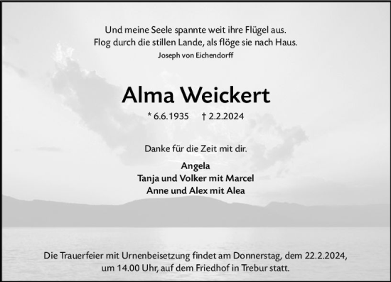 Traueranzeige von Alma Weickert von Groß-Gerauer Echo
