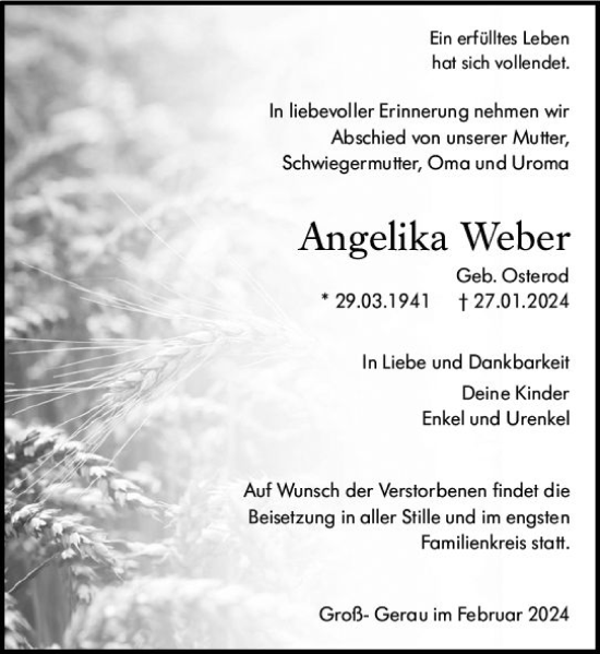 Traueranzeige von Angelika Weber von Groß-Gerauer Echo