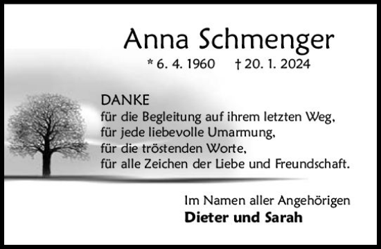 Traueranzeige von Anna Schmenger von Allgemeine Zeitung Mainz