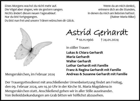 Traueranzeige von Astrid Gerhardt von Weilburger Tageblatt