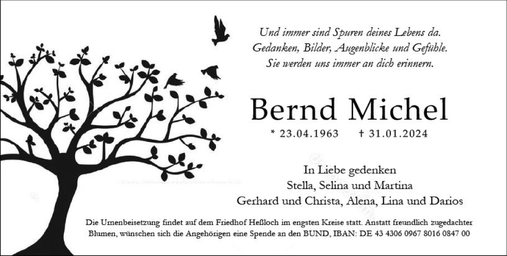  Traueranzeige für Bernd Michel vom 03.02.2024 aus Wiesbadener Kurier