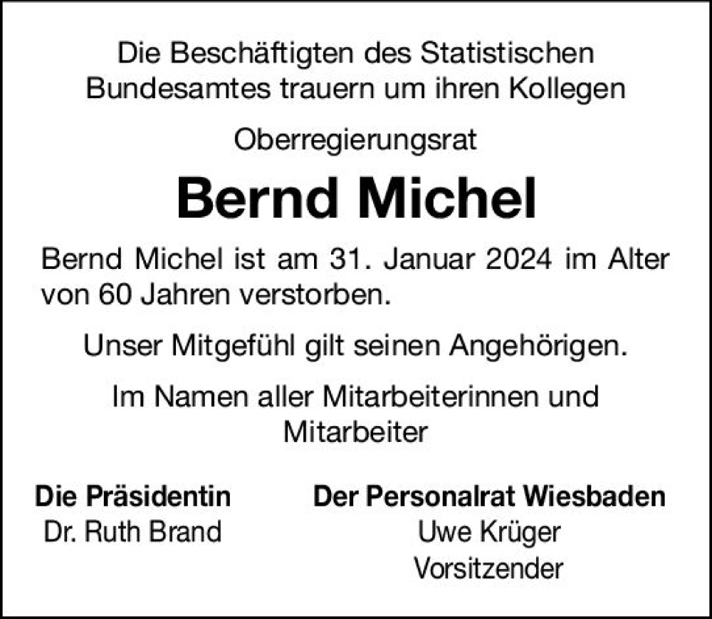  Traueranzeige für Bernd Michel vom 10.02.2024 aus Wiesbadener Kurier